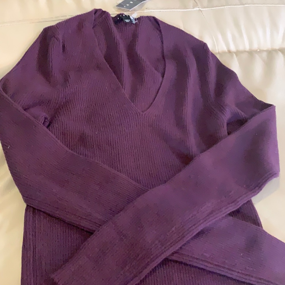 Sisley Beautiful Nwt Eggplant purple‎ vneck sweater